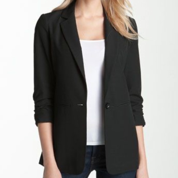 MICHAEL Michael Kors Jackets & Blazers - MICHAEL Michael Kors Black Boyfriend Ruched Sleeve Blazer